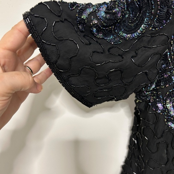 Vtg Melanie Lyne Beaded Dress Women's Large Black/Purple Formal Party READ - Picture 14 of 16